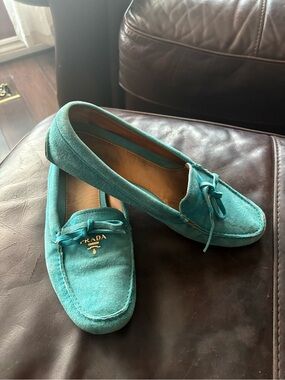 Prada Teal Suede Driving Loafers - Womens